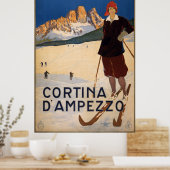 コルティーナダンペッツォヴィンテージ旅行ポスタースキー雪 ポスター (キッチン)