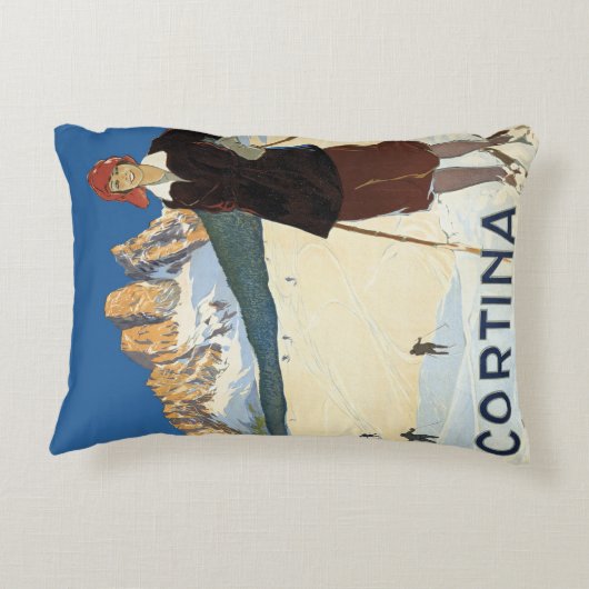 コルティーナ・ダンペッツォ，イタリア，ヴィンテージ旅行スキーアルプス アクセントクッション (裏面)