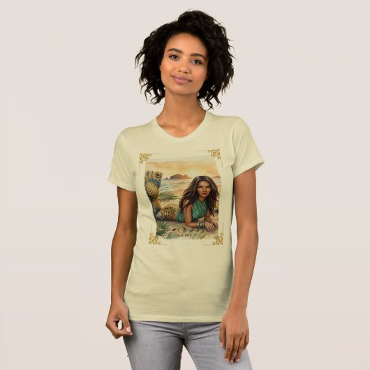 コルテス海の人魚 水彩画アートプリント Tシャツ (正面フル)