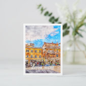 コルトナトスカーニイタリアトラベルプレイスウォーターカラー ポストカード (スタンド正面)