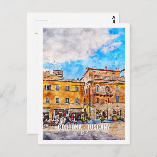 コルトナトスカーニイタリアトラベルプレイスウォーターカラー ポストカード (正面/裏面)