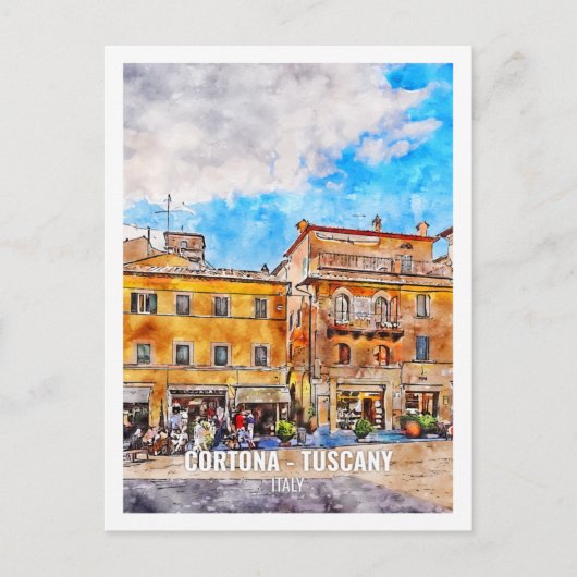 コルトナトスカーニイタリアトラベルプレイスウォーターカラー ポストカード (正面)