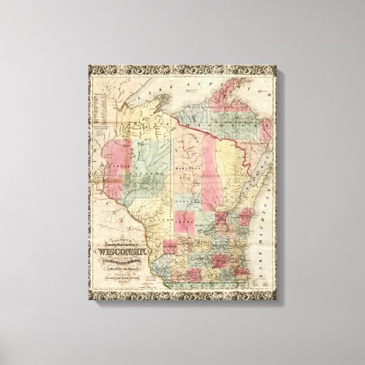 コルトンのウィスコンシンの郷の地図(1851) キャンバスプリント (正面)
