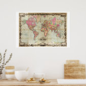 コルトン図解入りの、写真付きのの飾り付き世界地図 ポスター (キッチン)