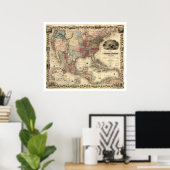 コルトン統一された1850の州の地図 ポスター (ホームオフィス)