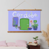 コルドバの花のポット（青） 吊り下げ型タペストリー (寝室)