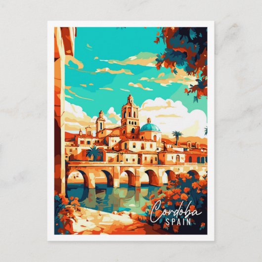 コルドバスペインヴィンテージ旅行イラストレーション ポストカード (正面)