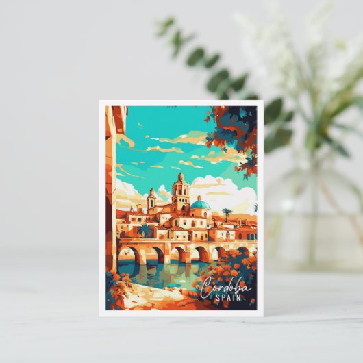 コルドバスペインヴィンテージ旅行イラストレーション ポストカード (スタンド正面)