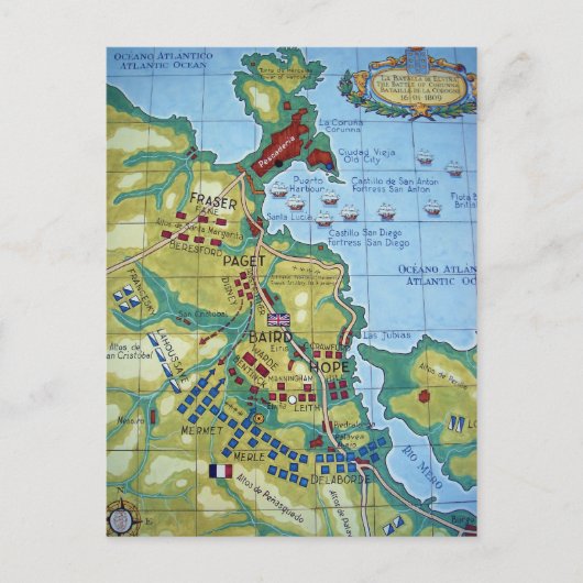 コルナ海戦の地図 ポストカード (正面)