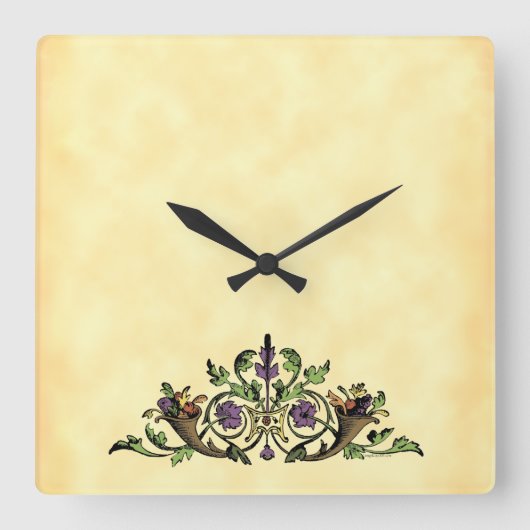 コルヌコピアヴィンテージアートウォールクロック スクエア壁時計 (正面)