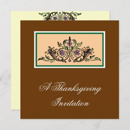 コルヌコピアヴィンテージ感謝祭アート招待状 招待状 (正面/裏面)