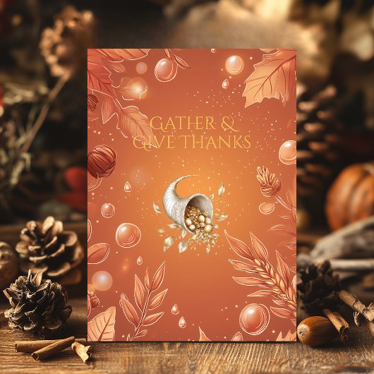 コルヌコピア収穫と暖かいオレンジ色の感謝祭 招待状
