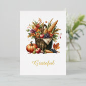 コルヌコピア感謝祭の水の色の収穫の恵み 箔シーズンカード (立ち正面)