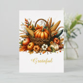 コルヌコピア感謝祭の水の色の収穫の恵み 箔シーズンカード (立ち正面)