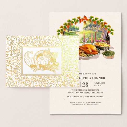 コルヌコピア感謝祭ディナー招待状ホイルカード 箔カード (ディスプレー)
