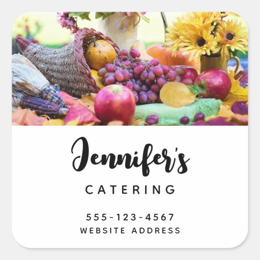 コルヌコピア秋の収穫料理人のテーブルビジネス スクエアシール (正面)