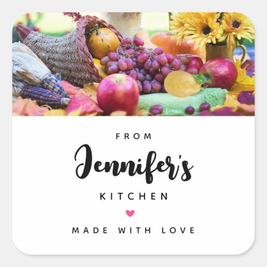 コルヌコピア秋ハーベストシェフテーブルキッチン スクエアシール (正面)