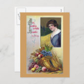 コルヌコピア，ブドウとレディヴィンテージ感謝祭 シーズンポストカード (正面/裏面)