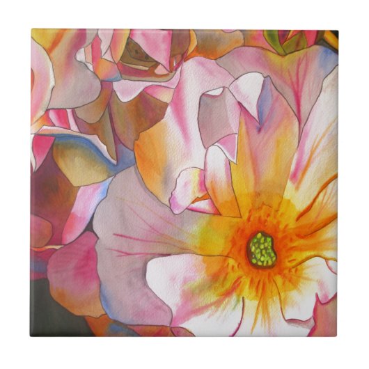 コルネリアパステルピンクのローズウォーターカラーアート タイル (正面)