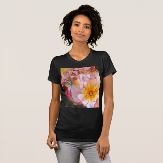 コルネリアパステルピンクのローズウォーターカラーアート Tシャツ (正面フル)