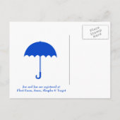 コルバートブルーフローリッシュアンドアンブレラブライダルシャワー インビテーションポストカード (裏面)