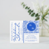 コルバートブルーフローリッシュアンドアンブレラブライダルシャワー インビテーションポストカード (スタンド正面)