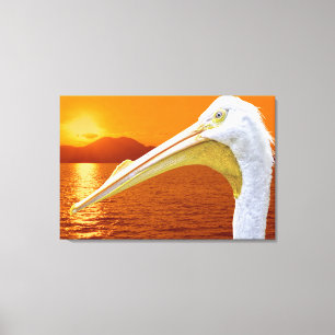 コルフのアメリカの白いペリカンの夕日 キャンバスプリント