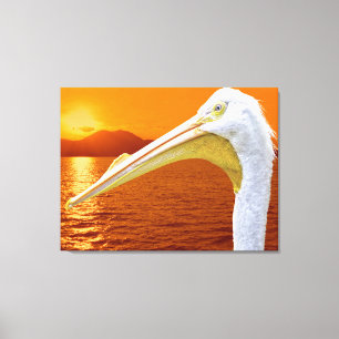 コルフのアメリカの白いペリカンの夕日 キャンバスプリント