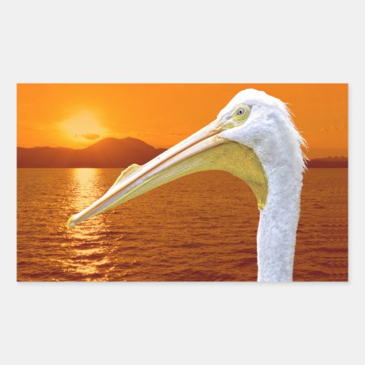コルフのアメリカの白いペリカンの夕日 長方形シール (正面)