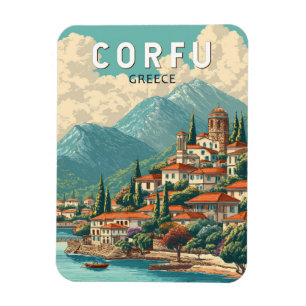 コルフウ ギリシャ イラスト 旅行 アート ヴィンテージ マグネット