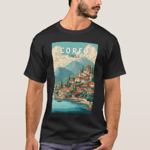 コルフウ ギリシャ イラスト 旅行 アート ヴィンテージ Tシャツ