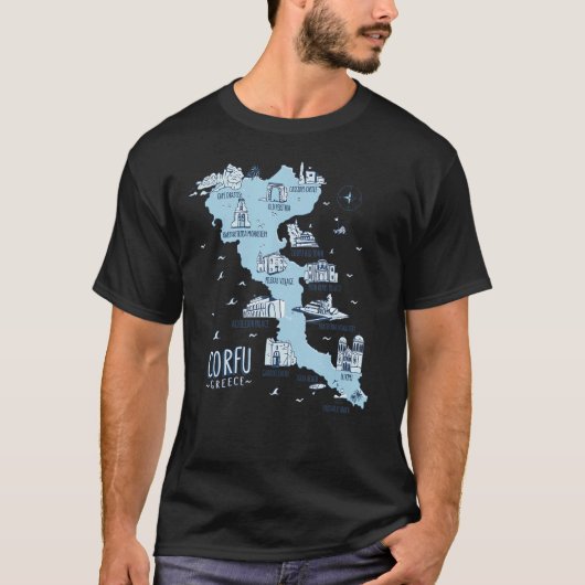 コルフギリシャ島の地図 Tシャツ (正面)