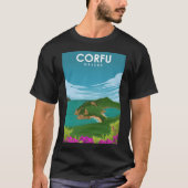 コルフギリシャ昼間の風光明媚な旅行ポスター Tシャツ (正面)