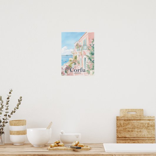 コルフギリシャ水の色絵を描の旅行 ポスター (キッチン)