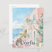 コルフギリシャ水の色絵を描の旅行 ポストカード (正面/裏面)