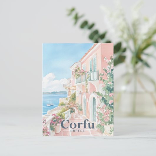 コルフギリシャ水の色絵を描の旅行 ポストカード (スタンド正面)