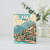 コルフ島 ギリシャ イラスト 旅行 アート ヴィンテージ ポストカード (スタンド正面)