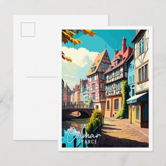 コルマールフランスアートヴィンテージ旅行イラストレーション ポストカード (正面/裏面)