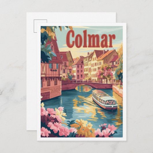 コルマールフランスヴィンテージトラベルイラストレーション ポストカード (正面/裏面)