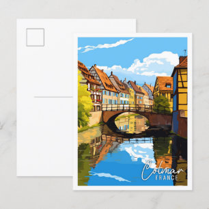 コルマールフランスヴィンテージ旅行イラストレーション ポストカード
