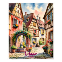 コルマール フランス アルザス 水彩画 旅行 カスタム テキスト