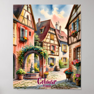 コルマール フランス アルザス 水彩画 旅行 カスタム テキスト ポスター