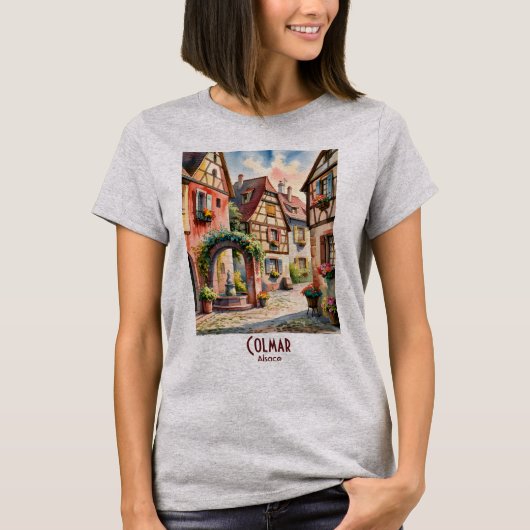 コルマール フランス アルザス 郷土芸術 水彩画 旅行 Tシャツ (正面)