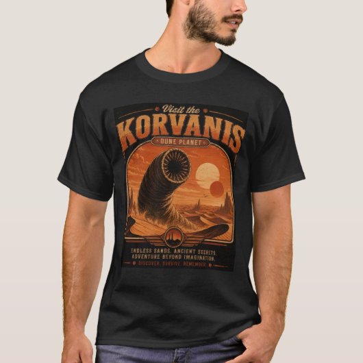 コルヴァニスへようこそ - ビンテージ砂漠惑星の旅行ポスター Tシャツ (正面)