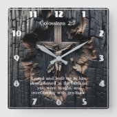 コロサイ2:7信仰に根ざした十字架 スクエア壁時計 (正面)