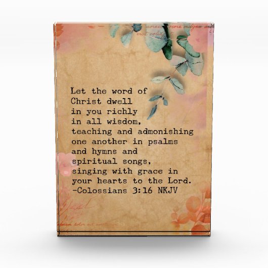 コロサイ3:16 NKJバイブル聖句イメージ フォトブロック (正面)