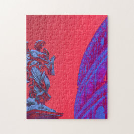 コロシアムと彫像の赤い青いデジタルアート ジグソーパズル