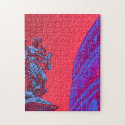 コロシアムと彫像の赤い青いデジタルアート ジグソーパズル (縦)