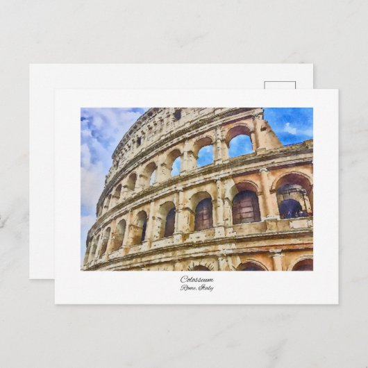 コロシアムローマ、イタリアウォーター絵画カラー ポストカード (正面/裏面)