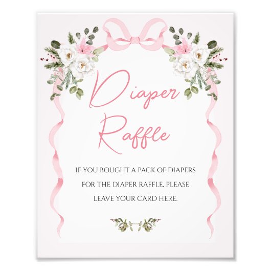 コロッケピンクボウアーチベイビーシャワーおむつサイン フォトプリント            (正面)